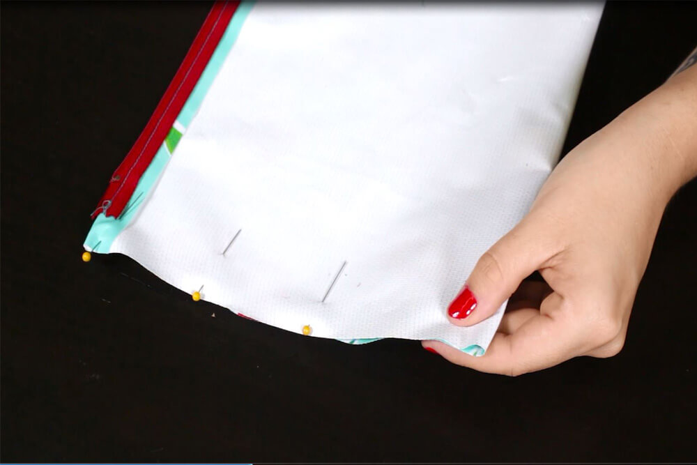 How to Make a Cosmetic Bag With Brush Holder - Stitch the sides and bottom