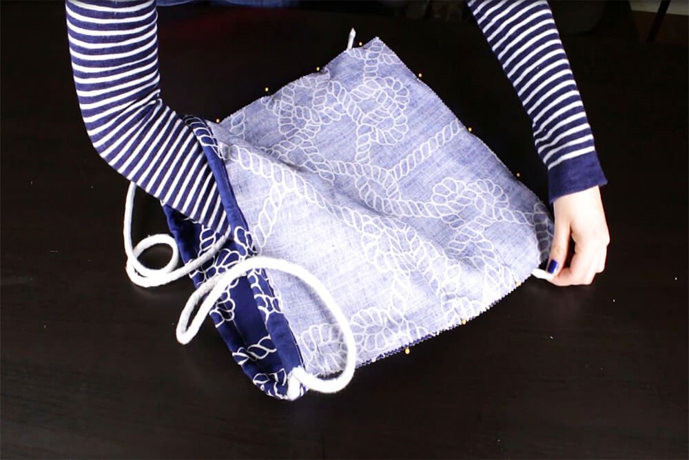 How to Make a Drawstring Bag - Pin the bag and drawstring
