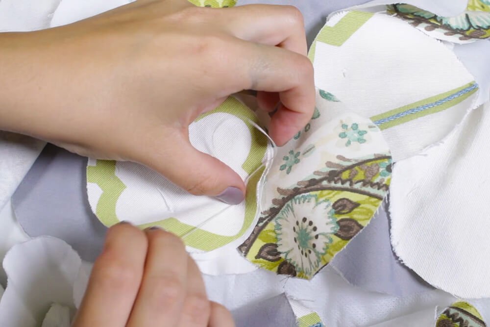 How to make a scrap fabric pillow - Sew the circles to the pillow