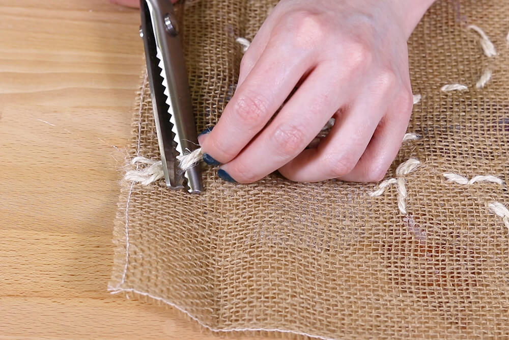Burlap Table Runner - Cut off extra twine